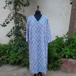 Vestido Largo Informal de Algodón con Estampado en Bloque, Cuello en V, Bolsillos Holgados, Ropa Casual de Vacaciones para Mujer, Venta al por Mayor - Product Image 1