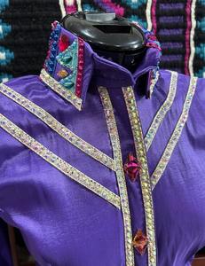 Camisa roja de espectáculo occidental para mujer con mangas de lentejuelas y cuello de diamantes de imitación + almohadilla de sillín inspirada en Navajo | Rodeo Bling Outfit - Product Image 2