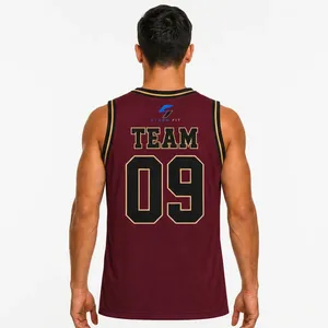 Camiseta de Baloncesto Personalizada para Hombre, Color Granate, Cuello en V, Sin Mangas, Impresión Sublimada con Nombre y Número 09, Malla Transpirable, Corte Atlético - Product Image 2
