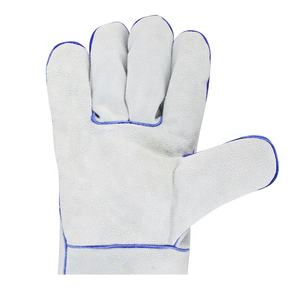 Gants de soudage en cuir de vache blanc naturel avec doublure en coton polaire cousu bleu Fonction anti-impact pour soudeur - Product Image 5