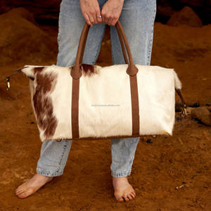 Bolso de Fin de Semana de Piel Genuina con Pelo, Cierre de Cremallera, Ligero, Gran Capacidad, Duradero LHODB-0148 - Product Image 5