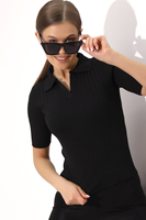 Blusa de punto con cuello Polo para mujer, camiseta de manga corta elástica elegante y cómoda de verano transpirable, servicio OEM personalizado