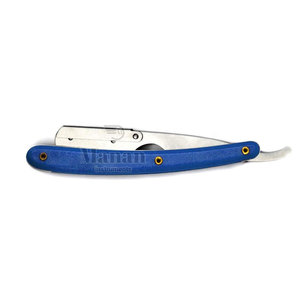 <b>Straight</b> <b>Razor</b> with Blue Plastic Handle Single Blade Stainless Steel for Barber Shop Use on Body Face Bikini Areas - Product Image 6