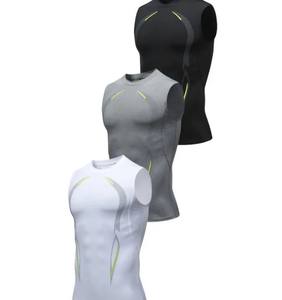 T-shirt de sport sans manches col montant Compression musculaire coupe ajustée entraînement Gym hommes débardeur - Product Image 4