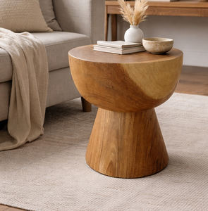 Table d'appoint ronde en bois de monkey pod suar massif naturel moderne pour utilisation hôtelière, finition lisse à grain élégant - Product Image 1