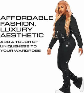 Chándales desgastados de lana de algodón transpirable de alta calidad para hombres y mujeres, ropa informal con estampado de soplo personalizado, conjunto de pantalones de chándal con capucha - Product Image 3