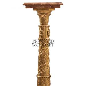 Socle antique de luxe en marbre rose avec colonne en laiton sculptée en spirale - Product Image 4