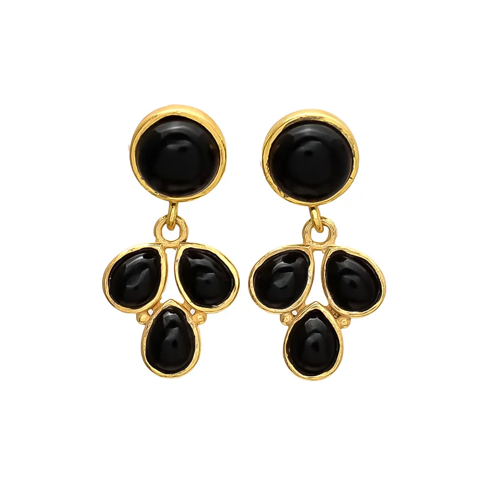 Recién llegado, pendientes de diseño de aro redondo con estilo dorado con hermosos pendientes de piedras preciosas de ónix negro para mujeres y niñas