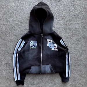 Venta al por mayor de sudaderas con capucha de lavado ácido personalizadas, ropa de calle, Sudadera con capucha de gran tamaño con bordado estampado de soplo, proveedor OEM - Product Image 2