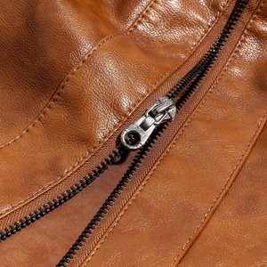 Veste en cuir 100% tendance pour homme, finition cirée unie, vêtement d'extérieur décontracté pour l'hiver, respirant, coupe-vent, tenue décontractée de rue - Product Image 5