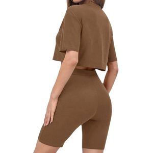 2025 nuevo conjunto de pantalones cortos para mujer logotipo personalizado Color sólido conjunto corto de 2 piezas ropa de moda de verano conjunto corto de mujer a la venta personalizado - Product Image 2