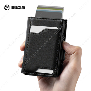 TILONSTAR TVC321P Premium <b>Real</b> <b>Leather</b> Aluminum Pop up Card <b>Wallet</b> Custom Business Genuine <b>Leather</b> Credit Card Holder - Product Image 3