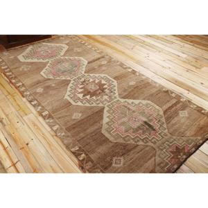 Alfombra Turca Vintage Grande de 5,8x11,8 pies, Alfombra de Lana con Parches Marrones y Rosas - Product Image 4