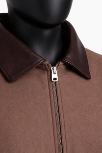 เสื้อแจ็คเก็ตบอมเบอร์ผ้าวูลผสมสองสี แขนหนังเทียม สไตล์ลำลอง ซิปหน้า เสื้อคลุมแนวสตรีท - Product Image 4