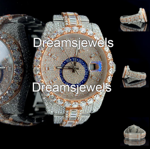 Montre de luxe Hip Hop personnalisable, entièrement sertie de pierres VVS, en acier inoxydable, cadran rond en verre de 5 mm d'épaisseur, mouvement à quartz analogique, date automatique, style antique - Product Image 2
