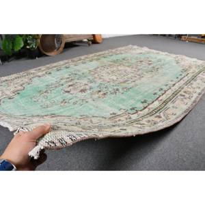 Tapis Vintage Turc Classique Vert Beige 5.2X8.5 ft Laine Latex Patchwork pour Adolescents Rectangle Couloir Chambre Tapis - Product Image 5