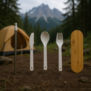 Set di posate Milner sostenibili in PP e bambù per campeggio all'aperto - Product Image 3