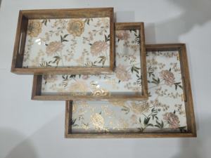 Elegant Chic Set of 3 Rectangle Mango Wood Serving Trays with Resin Inlay Versatile Various Sizes for Serving Various Needs - Product Image 6