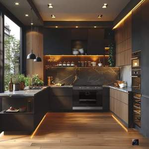 Cocina Modular Moderna en Gris Oscuro con Diseño Minimalista, Electrodomésticos Integrados, Iluminación LED Suave y Estilo Interior Premium - Product Image 5