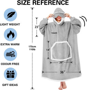 Sudadera con capucha de lana de Sherpa de gran tamaño de estilo coreano de punto cálido OEM, manta usable, mangas gigantes, extralargas para adultos - Product Image 3