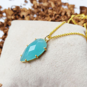 Calcedonia Aqua piedras preciosas 25x12mm forma de lágrima de oro de Plata de Ley 925 anillo-collar de piedras preciosas collares de plata 925 - Product Image 4