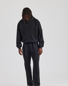 Dernière arrivée personnaliser pull à capuche et pantalon à taille élastique à jambe droite lavage à l'acide coupe ample propre à votre logo hommes survêtements ensemble - Product Image 3