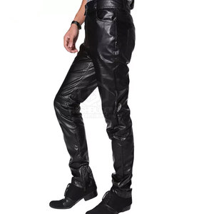 High Quality Men's Casual Straight Button Fly Plain Dyed Lightweight Breathable High Waist <b>Knitted</b> Leather Pants Custom Logo - Product Image 3