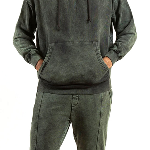 Sweat à capuche d'hiver décontracté pour homme, coupe oversize, effet vieilli et délavé à l'acide, avec logo personnalisé, en molleton bouclette 100% coton tricoté gaufré - Product Image 5