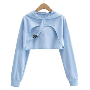 Top corto personalizado estilo callejero sudaderas con capucha en blanco liso a granel invierno Crop Top sudaderas con capucha para venta en línea - Product Image 2