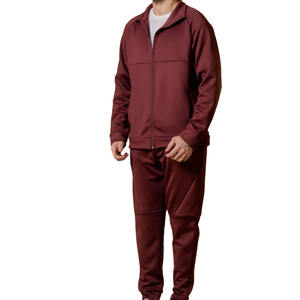 ชุดวอร์มผู้ชายทรงสลิมฟิต สีเบอร์กันดี เสื้อแจ็คเก็ตซิปเต็มตัวและกางเกงจ็อกเกอร์ทรงสอบเข้ารูป สำหรับออกกำลังกาย แอธเลเชอร์ และสวมใส่ลำลอง - Product Image 2