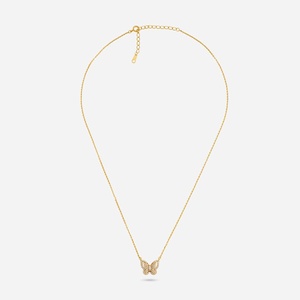 Collier en argent 92,5 plaqué or 18 carats, forme papillon, or blanc, or jaune, style religieux, avec perle et moissanite - Product Image 4