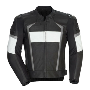 Men's Genuine Cowhide Leather Racing Motorbike Jacket Black White Grey Lines CE Protections Custom for Winter Motorcycle Riding - Product Image 3