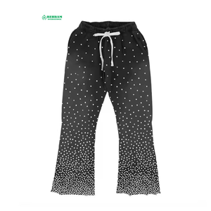 Venta al por mayor Hombres Chándales Servicio OEM Personalizado Logo Diseño Algodón Hombres Chándales Shine Stone Zip Up Sudadera con capucha Pantalón acampanado 2 piezas - Product Image 3