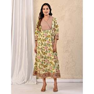 Vestido largo de algodón estampado Peach for Cream, talla única, estilo hippie informal, para fiestas de cumpleaños, oficina, uso diario, con mangas abullonadas. - Product Image 3