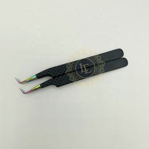 แหนบหนีบขนตาสีรุ้ง90องศาด้ามเพชรทนทานคุณภาพระดับพรีเมียมฉลากส่วนตัวทำจากสเตนเลสสีดำ - Product Image 6