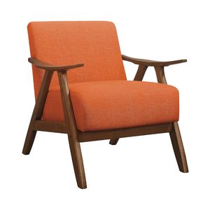 Sillón Moderno Escandinavo de Tela Naranja con Estructura de Madera de Nogal, Sillón Tapizado, Asiento Decorativo para Sala de Estar y Hogar - Product Image 1