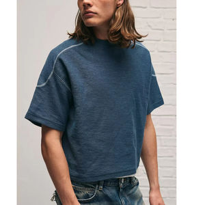 Fabricant de vêtements sur mesure en Chine, t-shirts unisexes pour hommes, coupe courte, en tissu molletonné lourd, coutures contrastées - Product Image 1