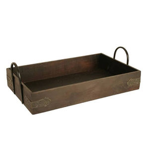 Plateau de service à la mode poignée ronde en métal petit déjeuner en bois pour plateau de fruits secs Rectangle grand plateau de service de nourriture en bois avec poignées - Product Image 1