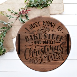 2024 elegantes bandejas de madera y metal ecológicas de alta calidad para decoraciones y servicio de fiesta de Navidad - Product Image 3