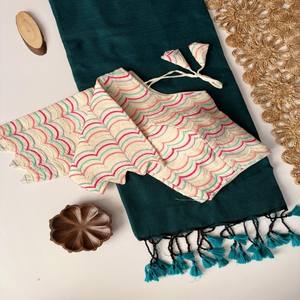 Sari de Algodón Khadi VASTRA COTTAGE con Blusa de Algodón Aura con Bordado Intenso, Elegante Sari Étnico Indio para Fiestas, Uso Diario y Festivo - Product Image 6