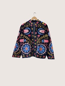 Veste en coton brodée de style chinois, col mandarin, manches longues, motif floral, grande taille, vêtements d'extérieur décontractés pour femmes, printemps - Product Image 1