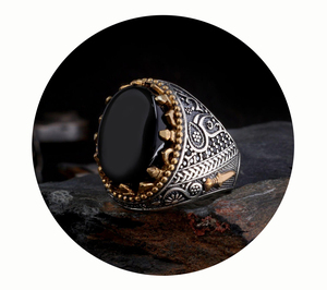 New Arrival High Quality Turkish Luxury <b>Mens</b> Wedding <b>Ring</b> 925 Sterling <b>Silver</b> Yemen Aqeeq Stone Classic Wholesale Jewelry Turkey - Product Image 5