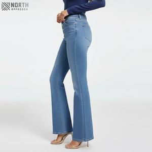 Pantalones vaqueros informales de cintura alta para mujer, pantalones vaqueros holgados de cintura alta, Pantalones vaqueros de moda para mujer, pantalones vaqueros informales rectos con OEM - Product Image 1