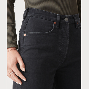 Jean droit personnalisé pour femme, respirant, lavable, en denim élastique, avec rivets décoratifs, coupe ample, taille mi-haute, délavage neige - Product Image 5
