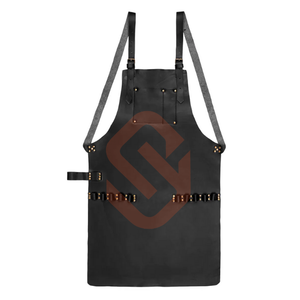 Delantal de cuero personalizado para multiusos, elegante, impermeable, de piel de vaca auténtica, delantal de cuero negro para salón - Product Image 1