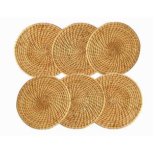 Posavasos creativos de mimbre de ratán para té, juego de 6 piezas, accesorios de cocina, posavasos de yute de mimbre con soporte, diseño único hecho a mano - Product Image 4