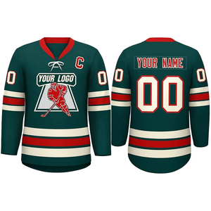 Custom Men's Ice Hockey Jersey Dark Green Red White Sublimated Print V-Neck Full Sleeve Moisture Wicking Regular Fit - Product Image 3