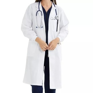 Blouse de laboratoire unisexe blanche en toile de coton et polyester tissée, uniforme d'hôpital avec poche pour stéthoscope, usage médical, thermocollage sans couture - Product Image 1
