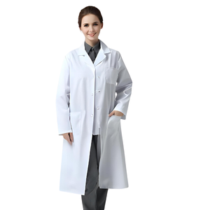 Uniformes hospitaliers personnalisés en gros Manteaux à manches longues boutonnés unisexe de laboratoire de médecin blanc - Product Image 2