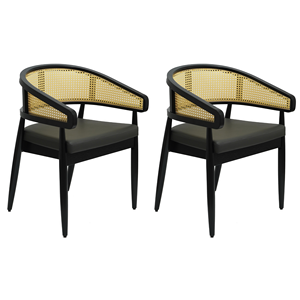 Sedie da Pranzo in Rattan Stile Mid-Century con Seduta Imbottita in Pelle PU, Opzioni in Legno Chiaro o Scuro - Product Image 2